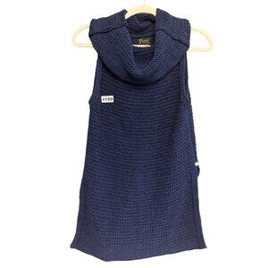 Pure Handknit Women's Sweater Vest Sz XS/S Blue Turtleneck Tight Knit Pullover